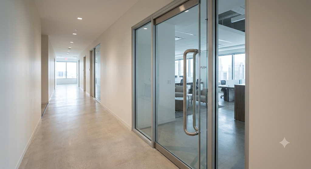 Glass office door with push pull signage — the right signal matters